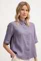 United Colors of Benetton πουκάμισο γυναικείο λινό μωβ 5BML5QB75