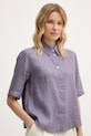 United Colors of Benetton πουκάμισο γυναικείο λινό μωβ 5BML5QB75