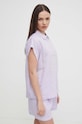 Πουκάμισο από λινό United Colors of Benetton μωβ 5BMLDQ06V