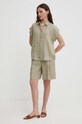 Сорочка з льону United Colors of Benetton 5BMLDQ06V зелений SS25