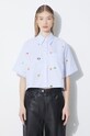Памучна риза Kenzo Fruit Stickers Cropped Shirt FE52CH2469A1.64 син SS24