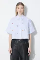 Хлопковая рубашка Kenzo Fruit Stickers Cropped Shirt голубой