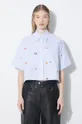 Bavlněná košile Kenzo Fruit Stickers Cropped Shirt modrá