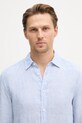 United Colors of Benetton риза мъжка от лен син 5BKU5QJG8