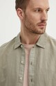 Сорочка з льону United Colors of Benetton 55B6UQ03H зелений