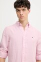 Lněná košile Tommy Hilfiger růžová MW0MW34602