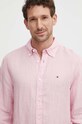 Tommy Hilfiger koszula lniana MW0MW34602 różowy