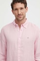 Tommy Hilfiger koszula lniana MW0MW34602 różowy