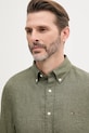 Ľanová košeľa Tommy Hilfiger zelená MW0MW34602