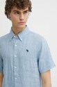 Lněná košile Abercrombie & Fitch modrá KI125.4042.210