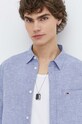 Košeľa s prímesou ľanu Tommy Jeans modrá DM0DM18962