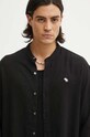 Lněná košile Abercrombie & Fitch černá KI125.1100.900