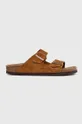 brown Birkenstock suede sliders Arizona Women’s