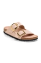 Birkenstock klapki skórzane Arizona Big Buckle beżowy