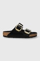 Birkenstock klapki skórzane Arizona Big Buckle płaski czarny 1021471
