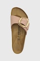 Birkenstock klapki nubukowe Madrid Big Buckle różowy 1026943