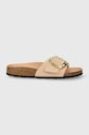 Birkenstock klapki skórzane Madrid Big Buckle płaski beżowy 1026496