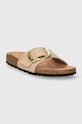 Birkenstock klapki skórzane Madrid Big Buckle 1026496 beżowy SS24