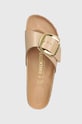Birkenstock klapki skórzane Madrid Big Buckle beżowy 1026496