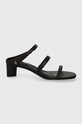Kožené šľapky Tommy Hilfiger TH STRAP LEATHER MID HEEL usňová koža čierna FW0FW07731