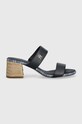 Kožené pantofle Tommy Hilfiger BLOCK MID HEEL SHIRTING SANDAL FW0FW07742 námořnická modř SS24