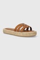 Δερμάτινες παντόφλες Tommy Hilfiger AUTHENTIC FLAT LTHR ESPADRILLE ίσια πλατφόρμα καφέ FW0FW07745