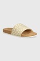 Pantofle Tommy Hilfiger TH EMBLEM CORK SLIDE textilní béžová FW0FW07848