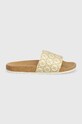 Pantofle Tommy Hilfiger TH EMBLEM CORK SLIDE FW0FW07848 béžová SS24
