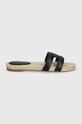 Tommy Hilfiger klapki skórzane TH EMBOSS FLAT ESP SANDAL FW0FW07928 czarny SS24