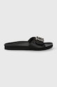 Kožené šľapky Tommy Hilfiger TH HARDWARE LEATHER FLAT SANDAL FW0FW07940 čierna SS24