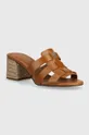 marrone Tommy Hilfiger infradito in pelle BLOCK MID HEEL LEATHER SANDAL Donna