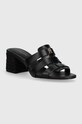 Tommy Hilfiger klapki skórzane BLOCK MID HEEL LEATHER SANDAL słupek czarny FW0FW08049