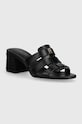 Шкіряні шльопанці Tommy Hilfiger BLOCK MID HEEL LEATHER SANDAL блок чорний FW0FW08049