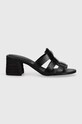 Tommy Hilfiger klapki skórzane BLOCK MID HEEL LEATHER SANDAL FW0FW08049 czarny SS24