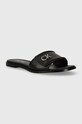 Kožené šľapky Calvin Klein FLAT SLIDE RELOCK LTH usňová koža čierna HW0HW01939