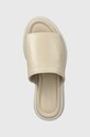 Calvin Klein klapki skórzane FLATFORM SLIDE LTH beżowy HW0HW01943