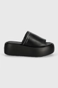 Calvin Klein klapki skórzane FLATFORM SLIDE LTH czarny