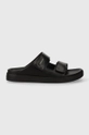 Calvin Klein bőr papucs FLAT ADJ SLIDE CALVIN MTL LTH fekete