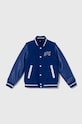 Tommy Hilfiger kurtka bomber dziecięca z domieszką wełny bez kaptura niebieski KB0KB08879.PPYH