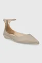 Calvin Klein bőr balerina cipő WRAPPED ANKLE STRAP BALLERINA bézs