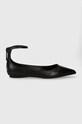 Calvin Klein balerini de piele WRAPPED ANKLE STRAP BALLERINA negru HW0HW01840