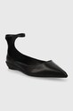 Calvin Klein balerini de piele WRAPPED ANKLE STRAP BALLERINA HW0HW01840 negru SS24