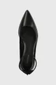 fekete Calvin Klein bőr balerina cipő WRAPPED ANKLE STRAP BALLERINA