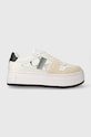Кросівки Calvin Klein Jeans BOLD FLATF LOW LACE MIX NBS SAT імітація лицьової шкіри білий YW0YW01308