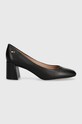 Tommy Hilfiger czółenka skórzane TH LEATHER MID HEEL BLOCK PUMP słupek czarny FW0FW07716