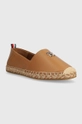 Kožené espadrilky Tommy Hilfiger TH LEATHER FLAT ESPADRILLE hnedá