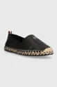 Кожаные эспадрильи Tommy Hilfiger TH LEATHER FLAT ESPADRILLE чёрный