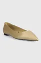 Tommy Hilfiger bőr balerina cipő GOLD POINTED BALLERINA arany
