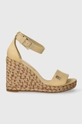 beżowy Tommy Hilfiger sandały COLORFUL HIGH WEDGE SATIN SANDAL Damski