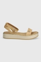 Tommy Hilfiger sandali LINEN WITH GOLD FLATFORM beige